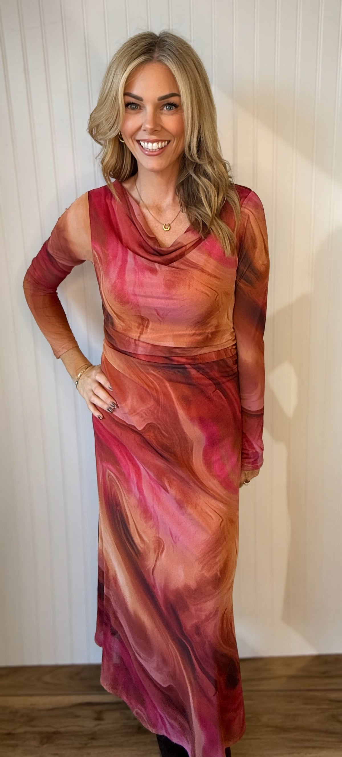 Larkspur Tie Dye Cowl Neck Midi Dress