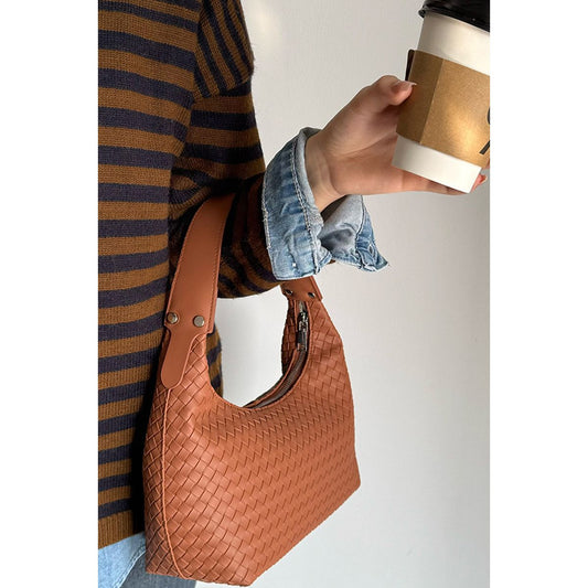 Hailey Vegan Leather Purse in camel — woven vegan leather crossbody from Thread & Clover boutique
