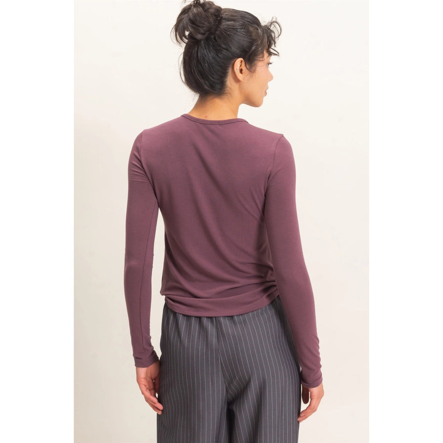 Vivian Lightweight Long Sleeve Tee in Cocoa — lightweight tailored long sleeve tee from Thread & Clover boutique