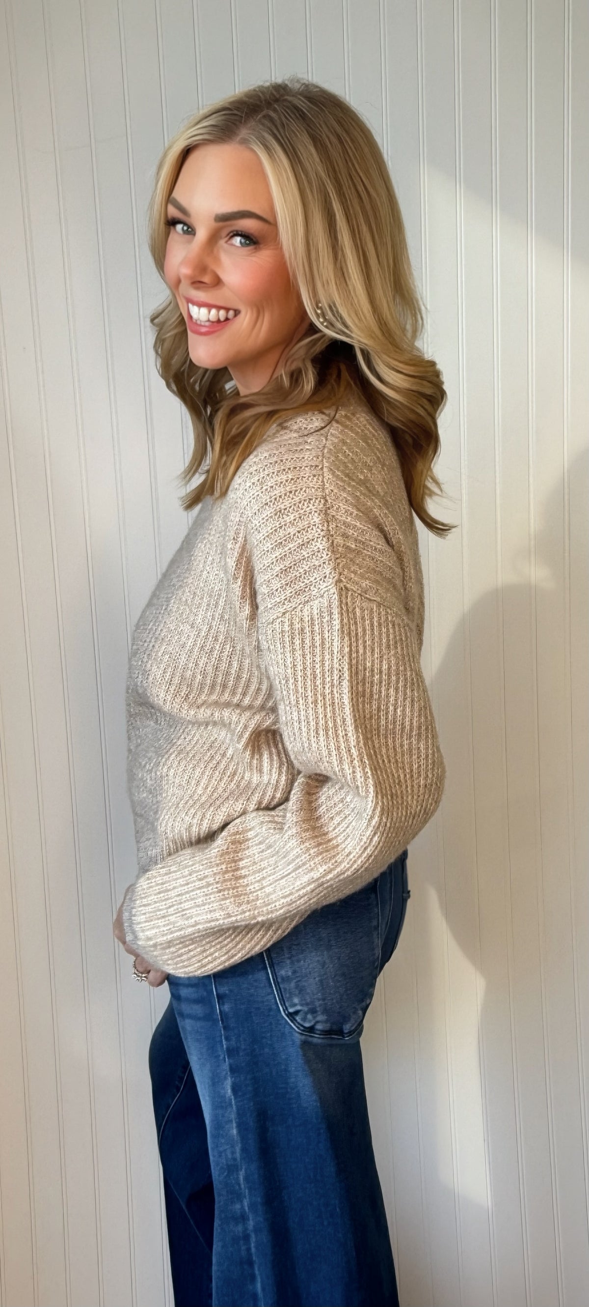 Weekend Plans Crew Neck Sweater in taupe — crew neck sweater from Thread & Clover boutique