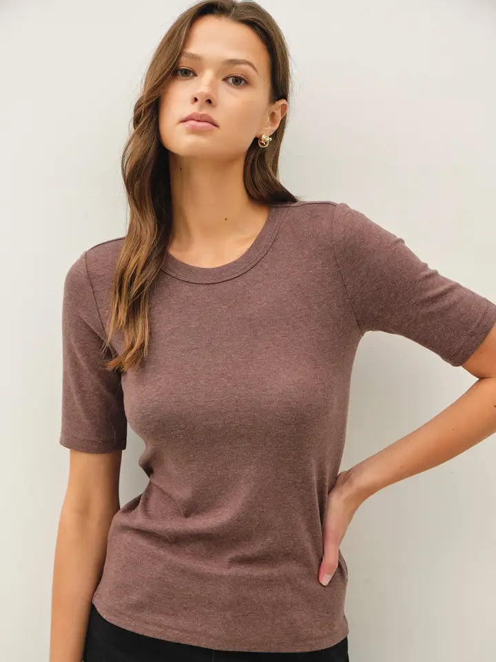 Weekday Short Sleeve Top in Walnut — ribbed short sleeve tee from Thread & Clover boutique