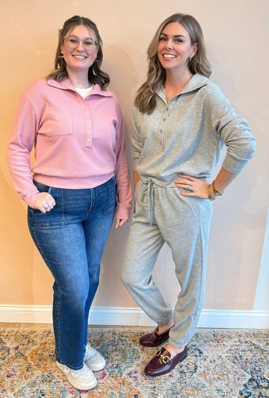 Waffle Knit Button Down Jogger Pant