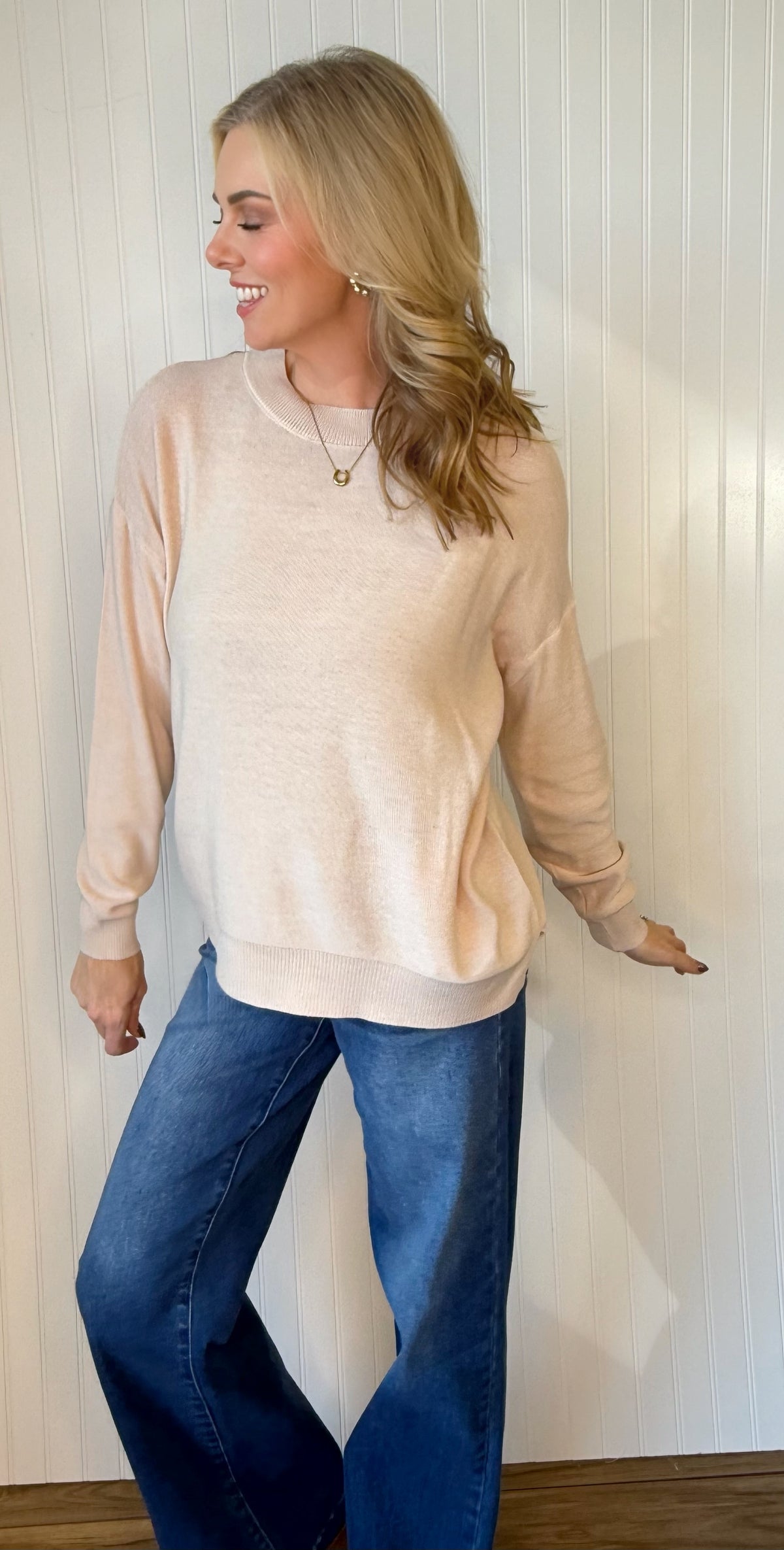 Cloud Nine Drop Shoulder Sweater in cream — drop shoulder sweater from Thread & Clover boutique