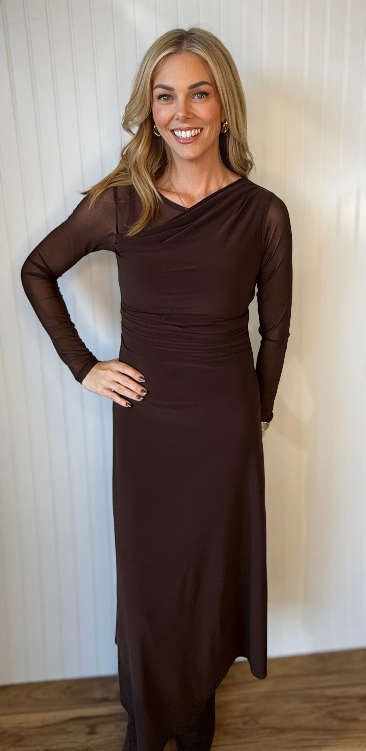 Solstice Asymmetric Cowl Neck Bodycon Dress