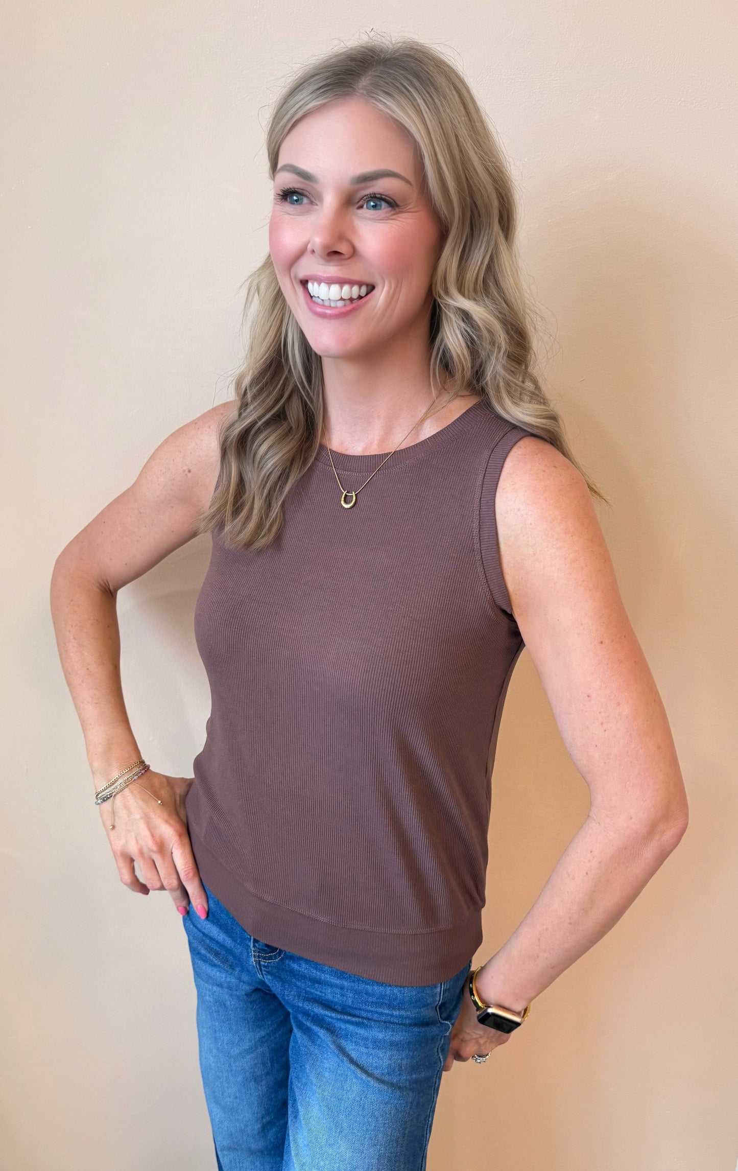 LuxeAir Ribbed Crew Neck Tank