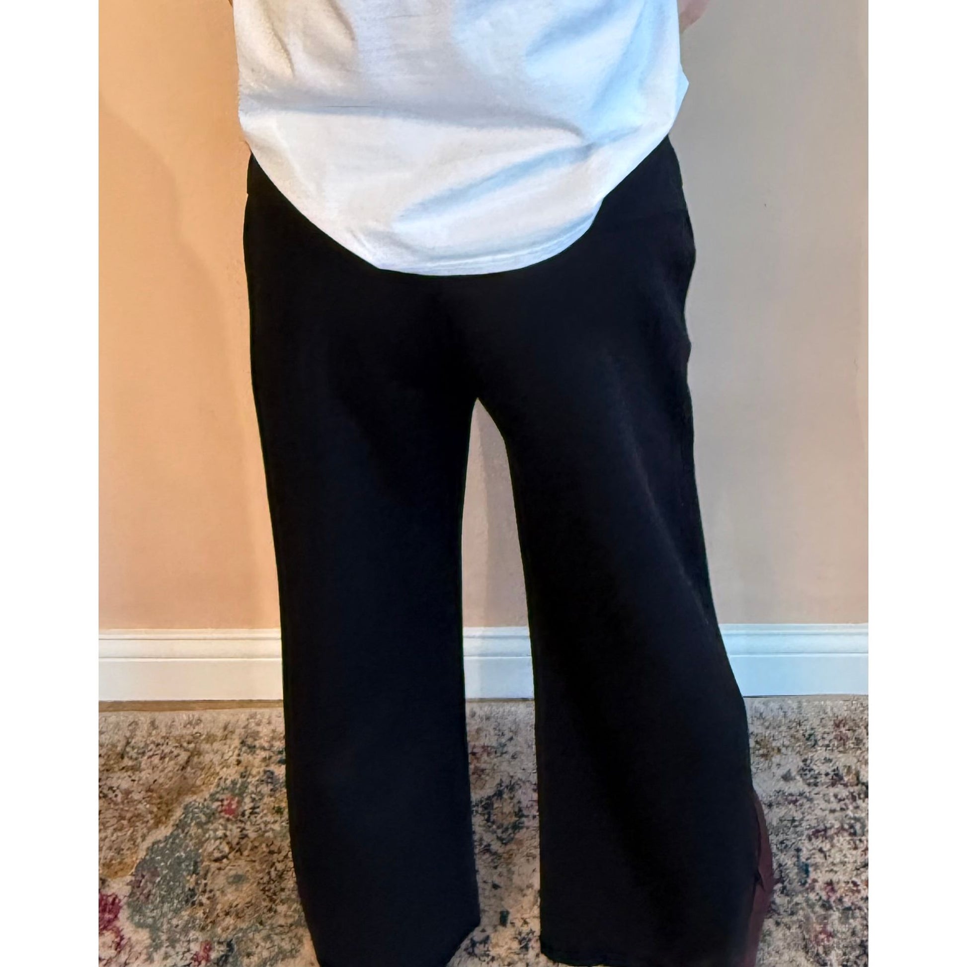 Tried and True Bootcut Trouser detail in black — waistband and bootcut hem from Thread & Clover boutique