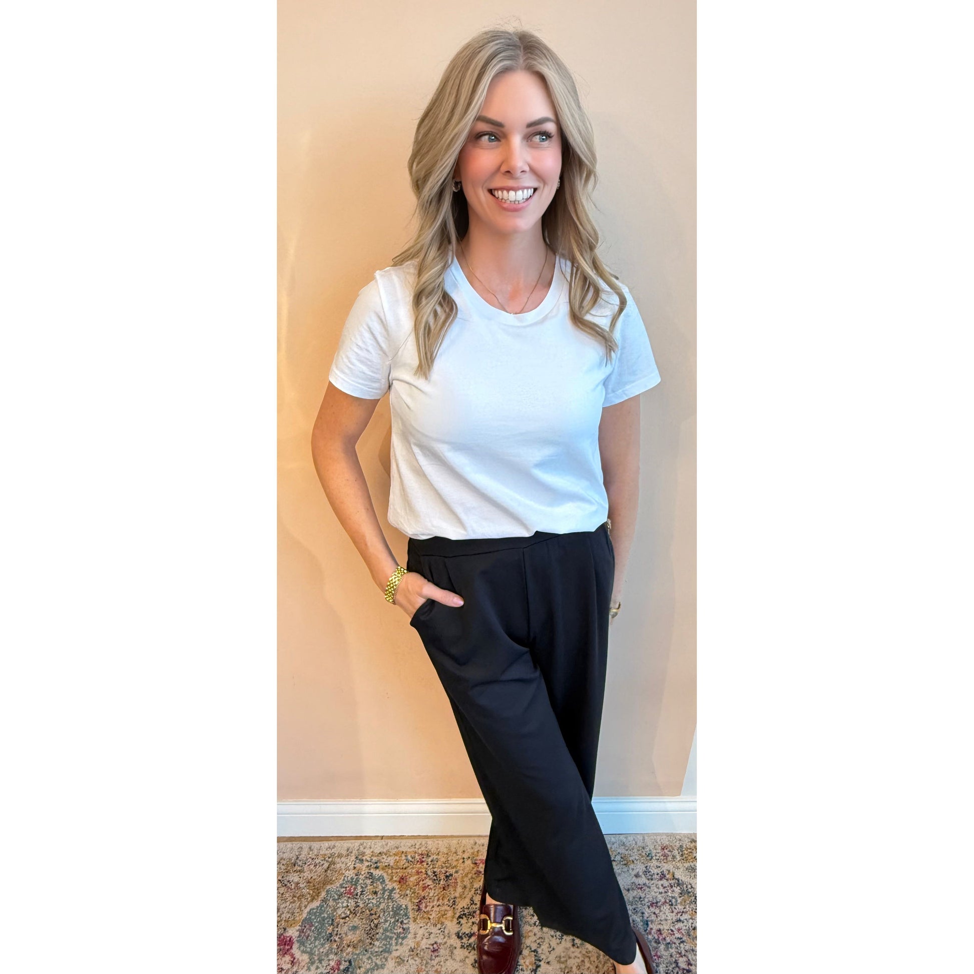 Tried and True Bootcut Trouser in black — stretch bootcut work pant from Thread & Clover boutique