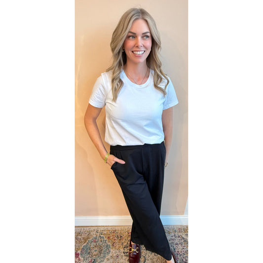 Tried and True Bootcut Trouser in black — stretch bootcut work pant from Thread & Clover boutique