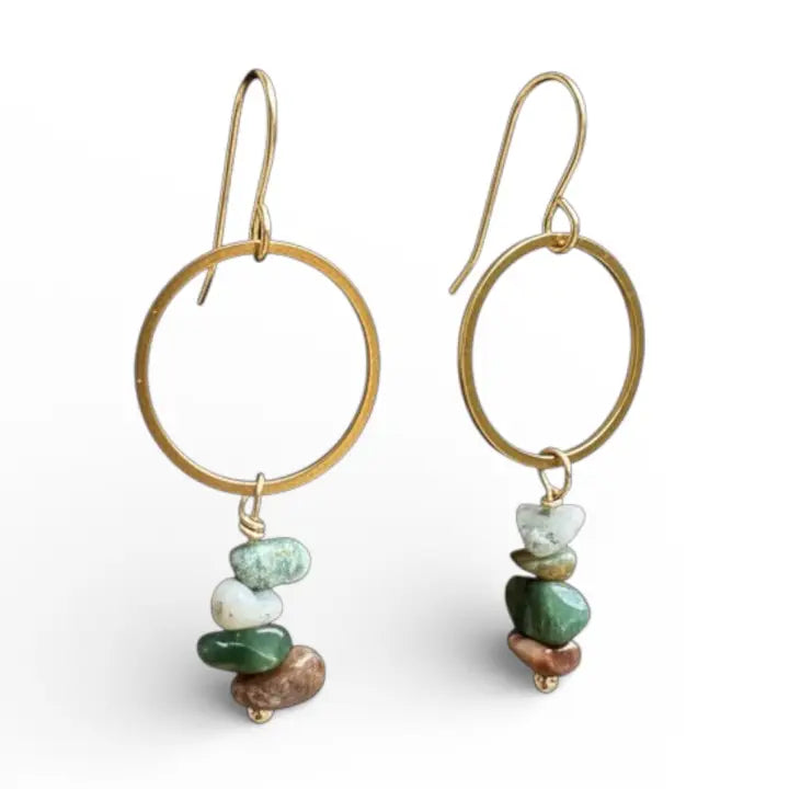 Agate Beaded Earrings in gold tone — natural agate and gold-plated stainless steel earrings from Thread & Clover boutique