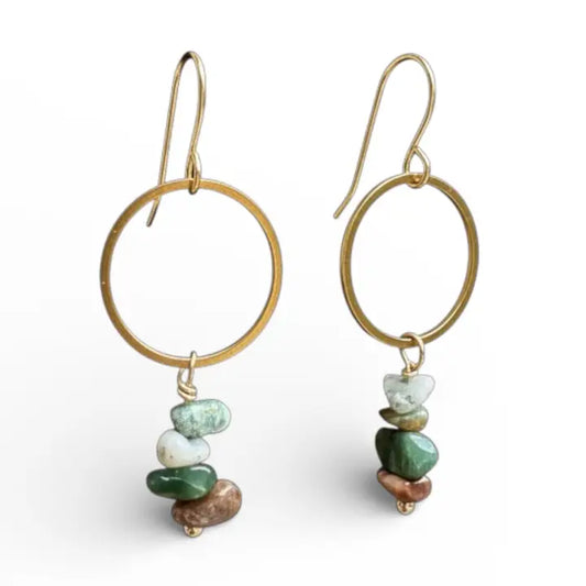 Agate Beaded Earrings in gold tone — natural agate and gold-plated stainless steel earrings from Thread & Clover boutique
