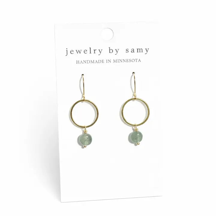 Aquamarine Drop Earrings in blue and gold tone — handcrafted stainless steel drop earrings from Thread & Clover boutique