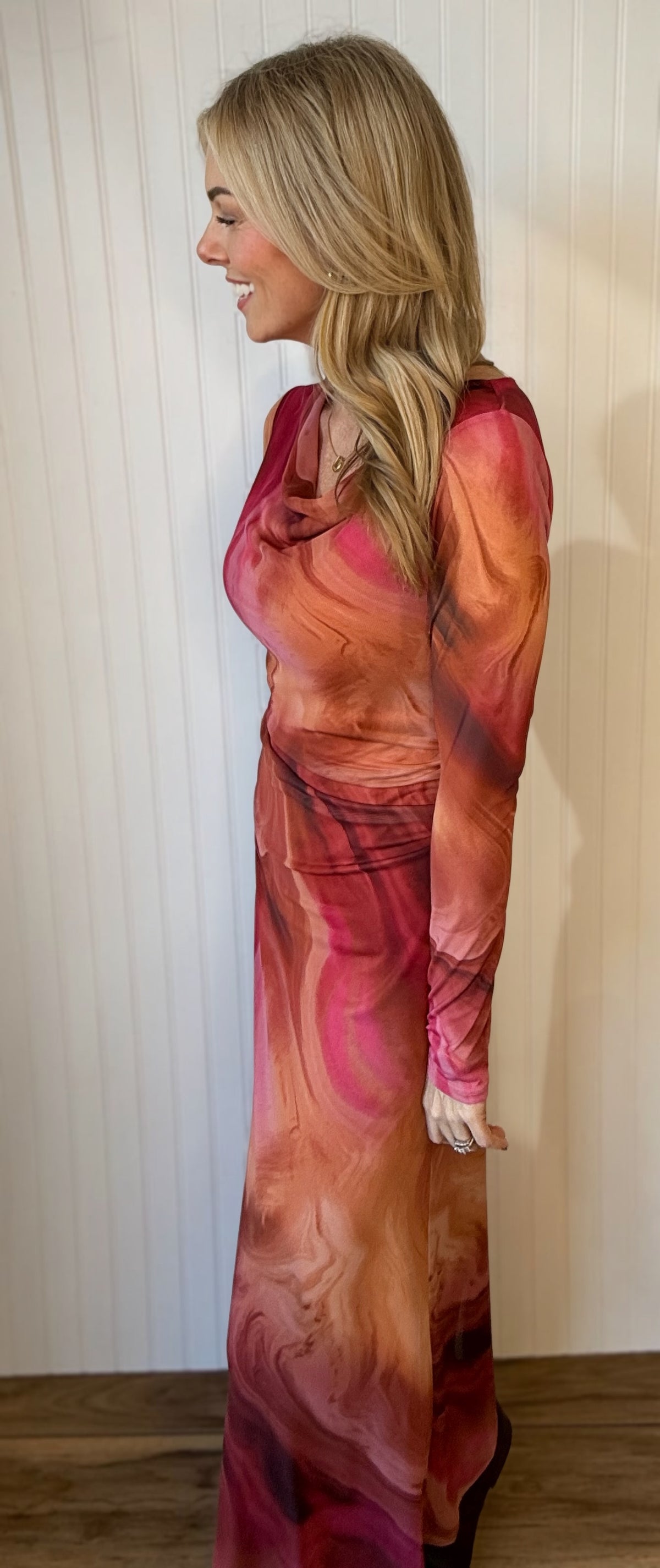 Larkspur Tie Dye Cowl Neck Midi Dress