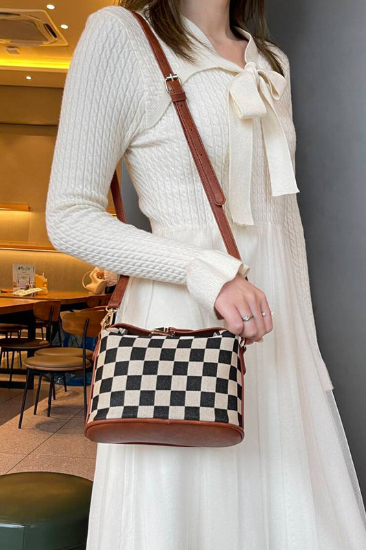 Maddie Checkerboard Purse in camel — bold structured checkerboard bag from Thread & Clover boutique