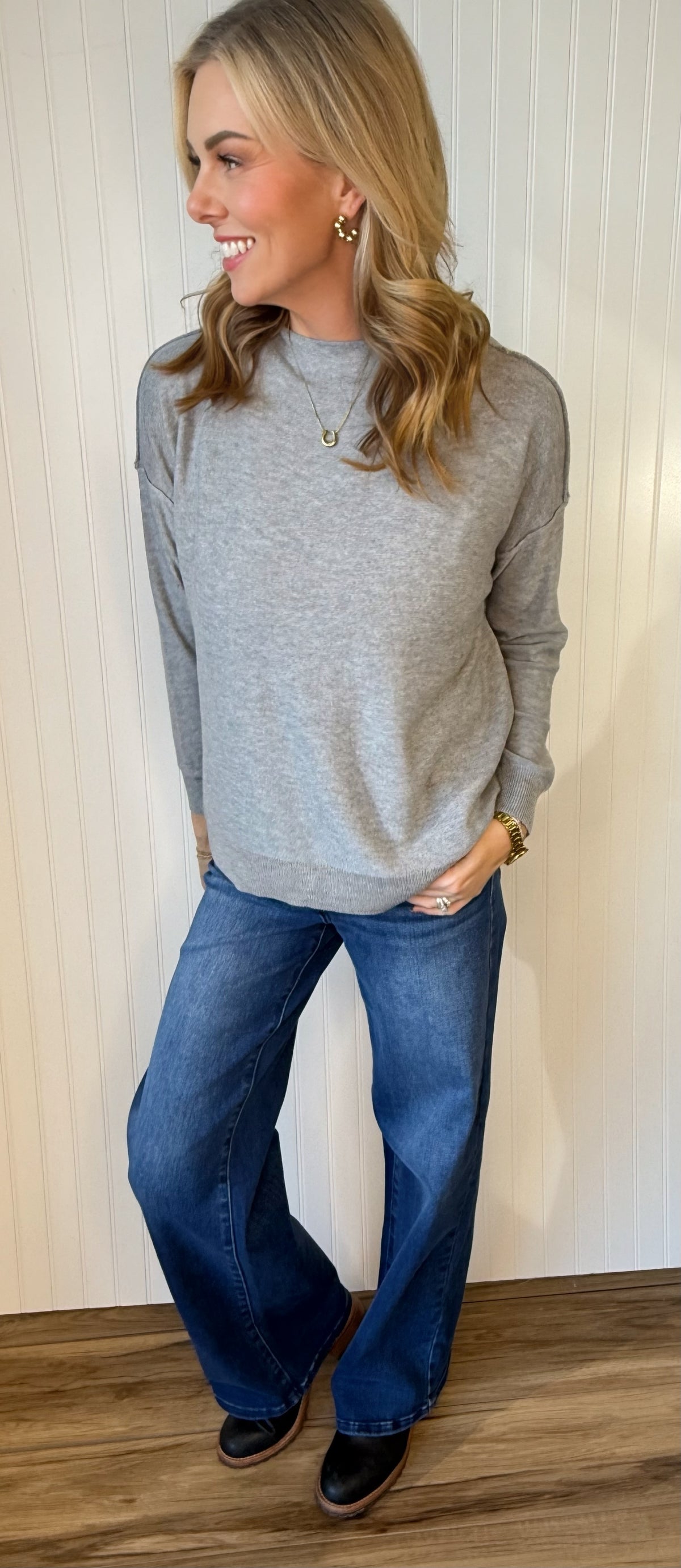 Quinn Mock Neck Sweater in heather grey — mock neck sweater from Thread & Clover boutique