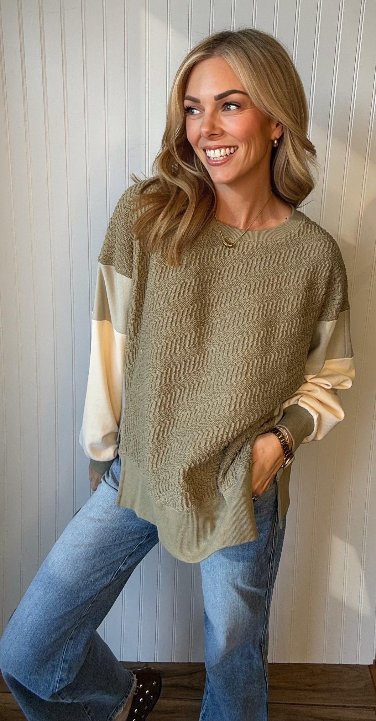 Bailey Striped Sleeve Sweatshirt