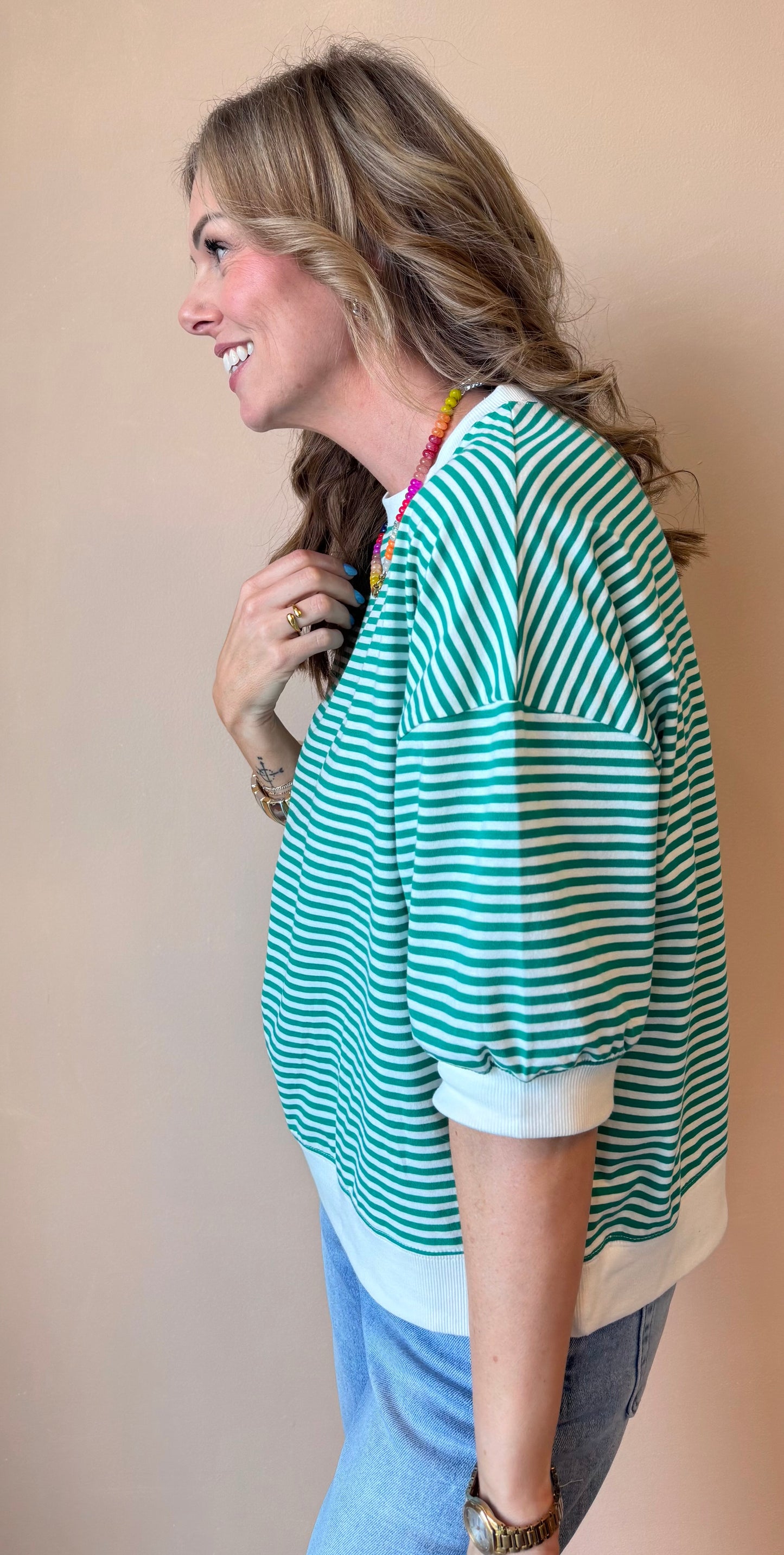 Aster Striped Top – Women’s Short Sleeve Striped Casual Knit Top (Multiple Colors)