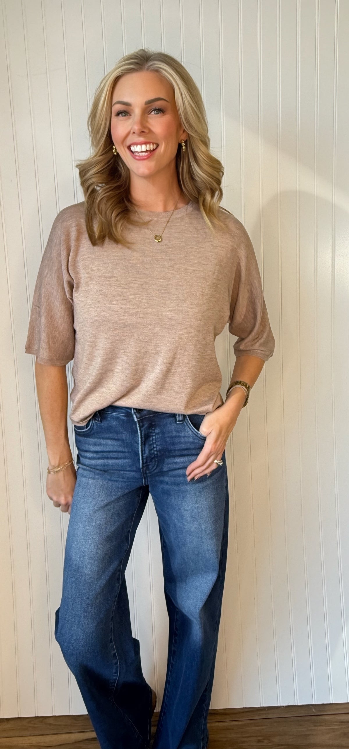 Cabin Weather Dolman Sweater in grey brown — dolman sleeve sweater from Thread & Clover boutique