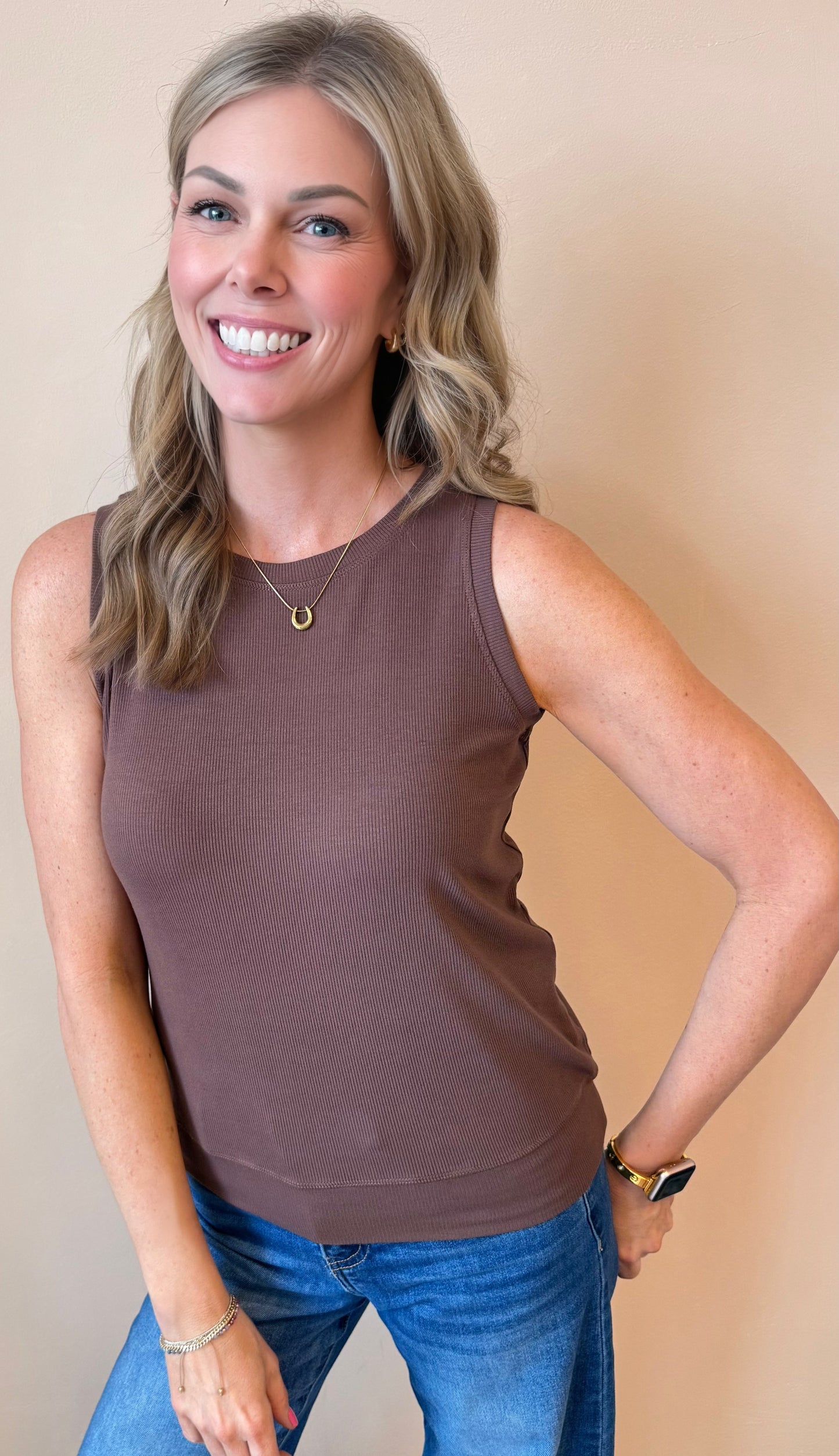 LuxeAir Ribbed Crew Neck Tank