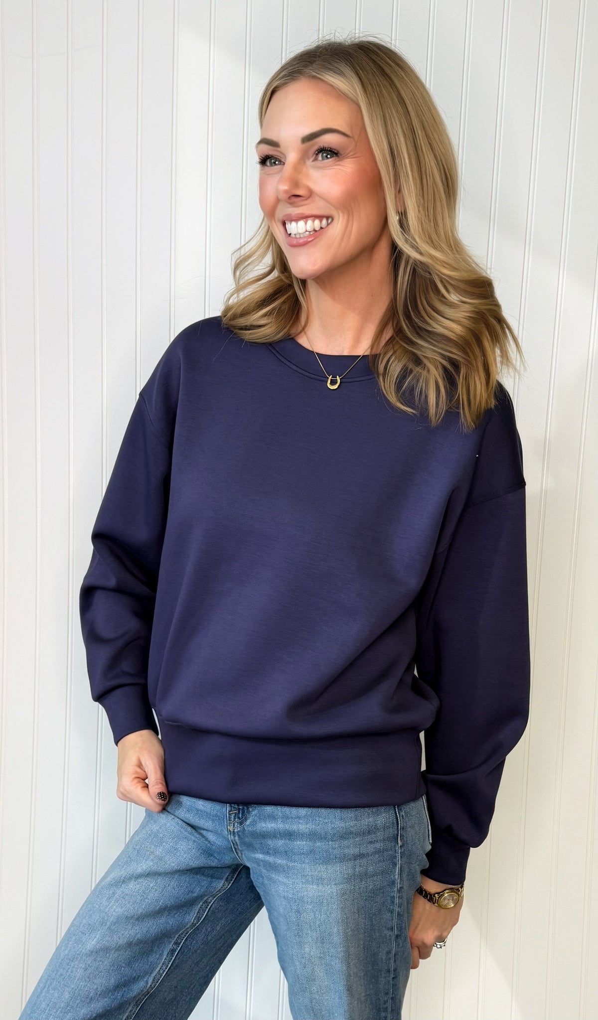 Parker Scuba Sweatshirt — soft scuba pullover from Thread & Clover boutique