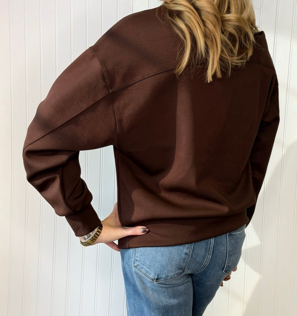 Parker Scuba Sweatshirt — soft scuba pullover from Thread & Clover boutique