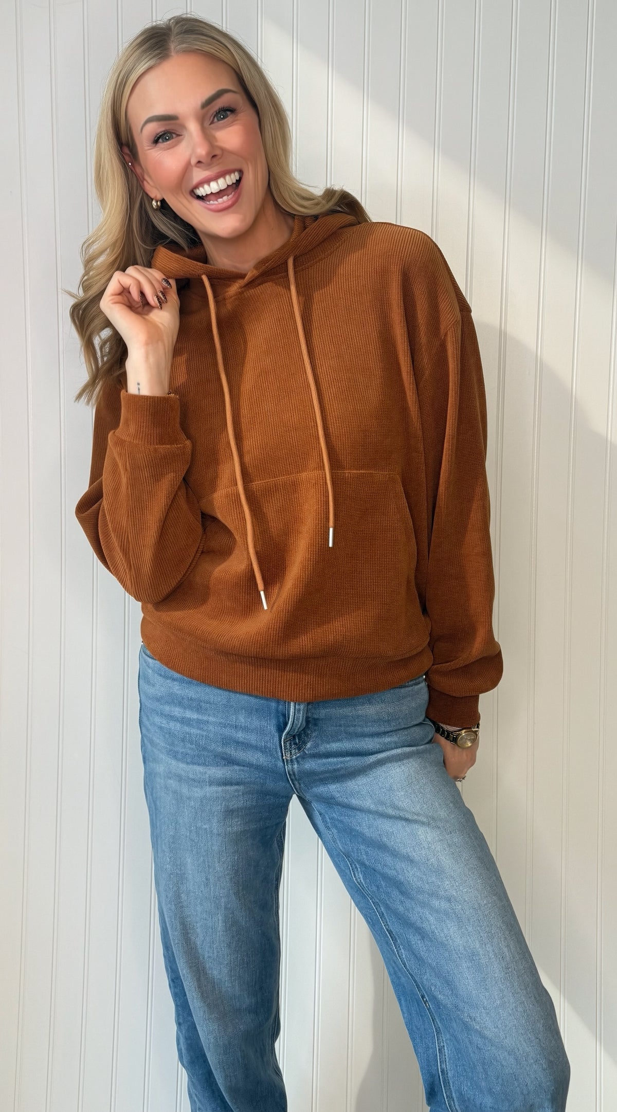 Piper Corduroy Hoodie in copper — corduroy pullover hoodie from Thread & Clover boutique