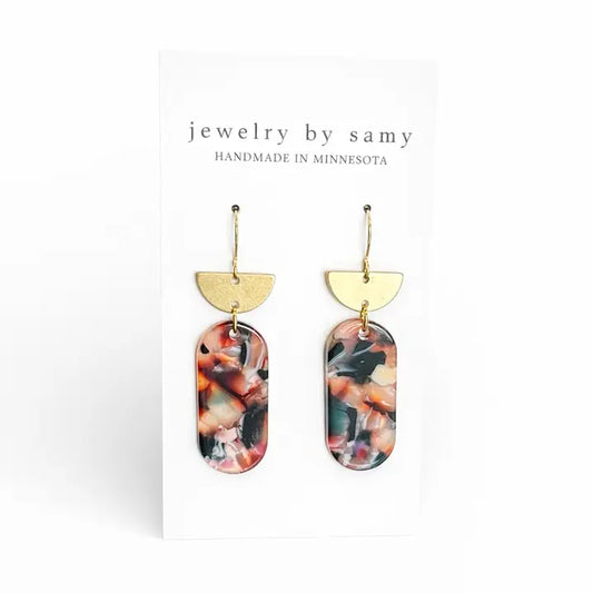 Marbled Acrylic Oval Earrings — lightweight marbled statement earrings with gold-tone hardware from Thread & Clover boutique