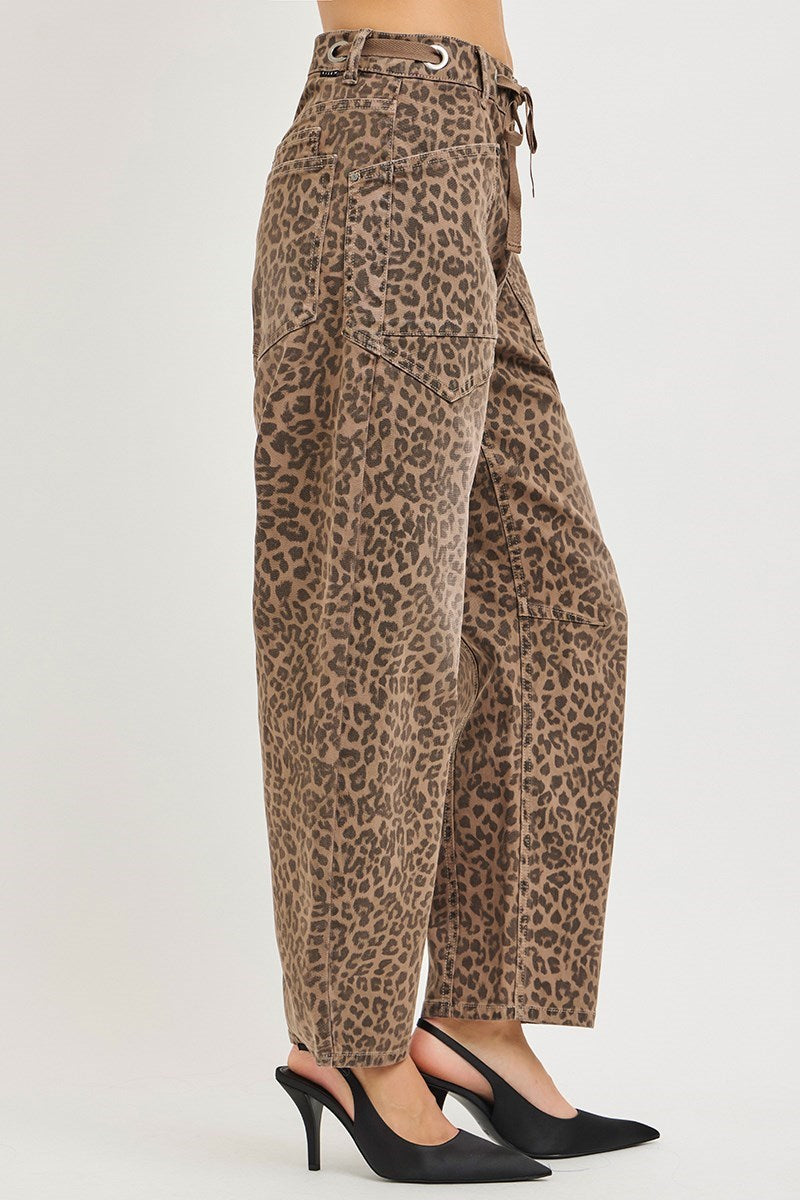 Risen Marisa Barrel Jean in Brown Leopard — barrel leg jean from Thread & Clover boutique