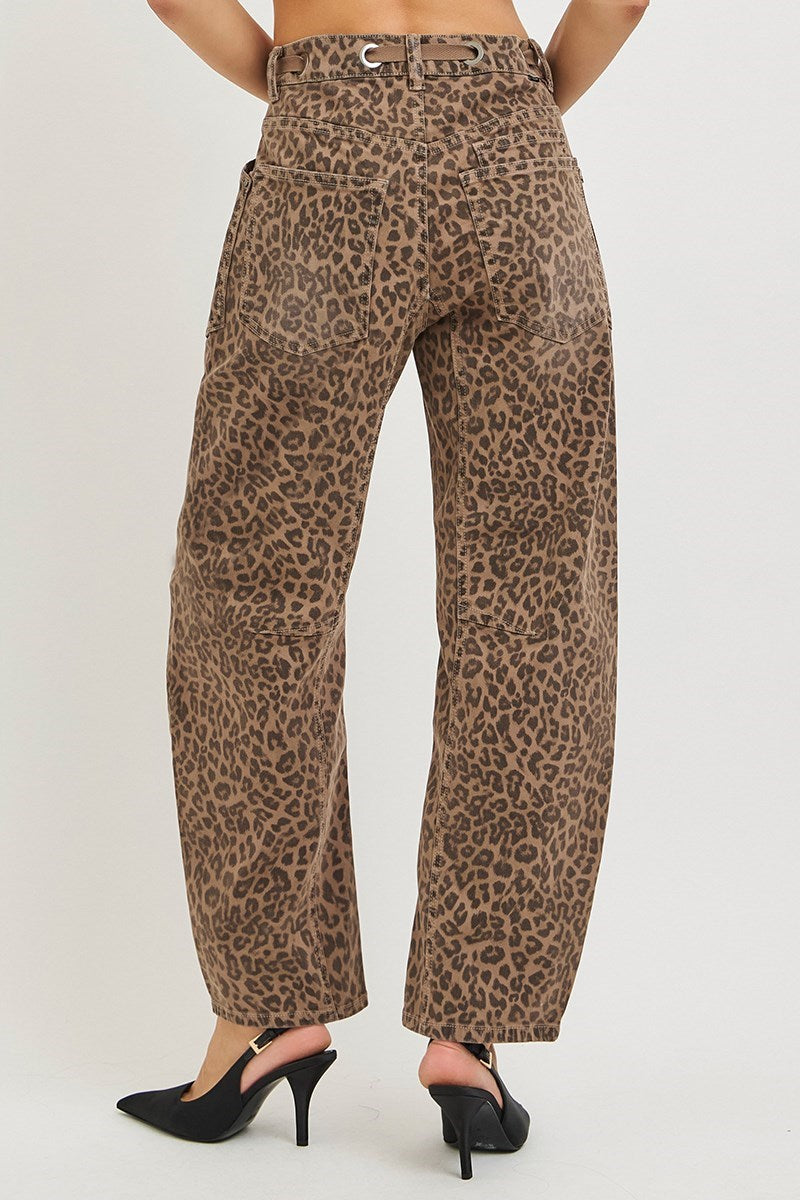 Risen Marisa Barrel Jean in Brown Leopard — barrel leg jean from Thread & Clover boutique