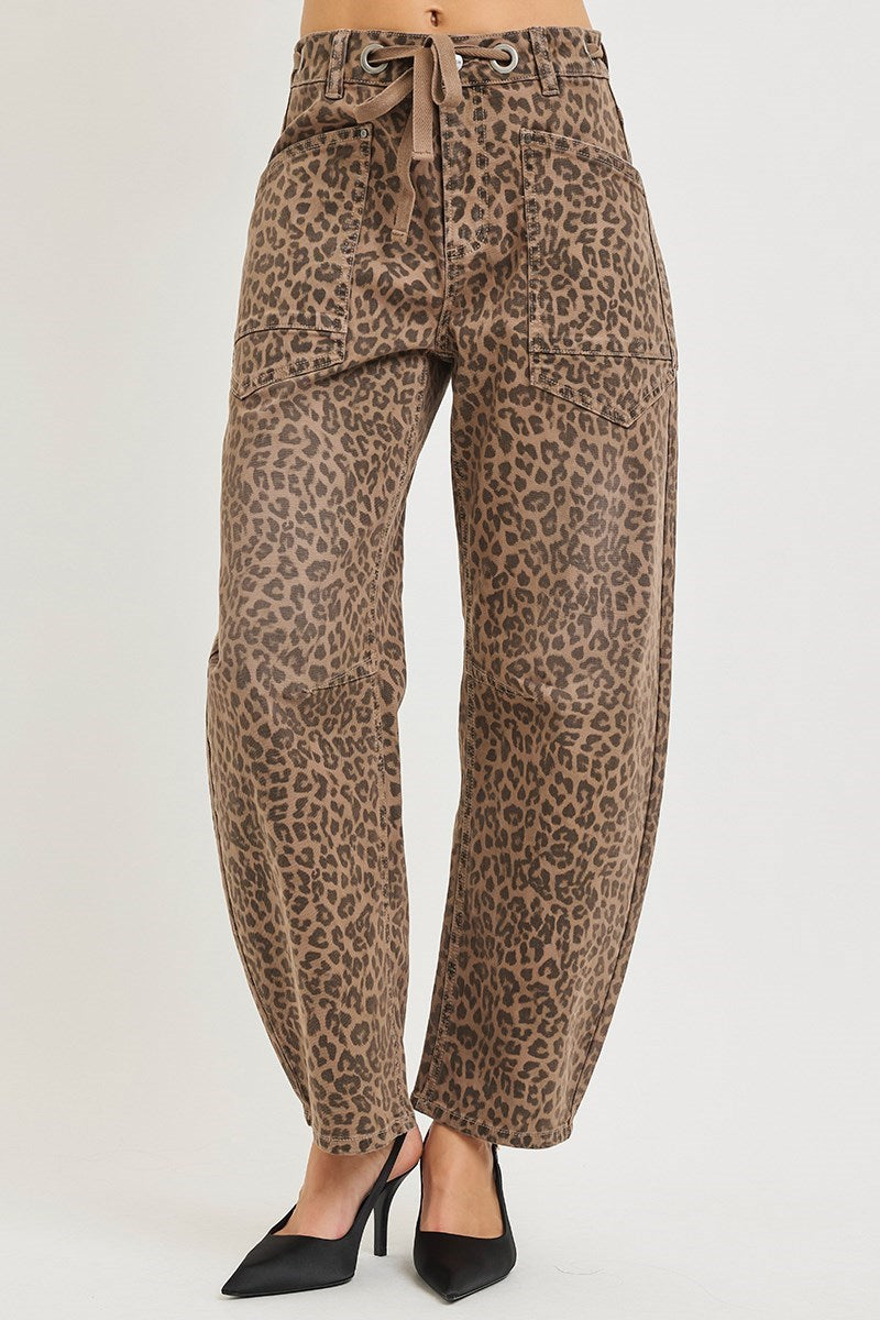 Risen Marisa Barrel Jean in Brown Leopard — barrel leg jean from Thread & Clover boutique