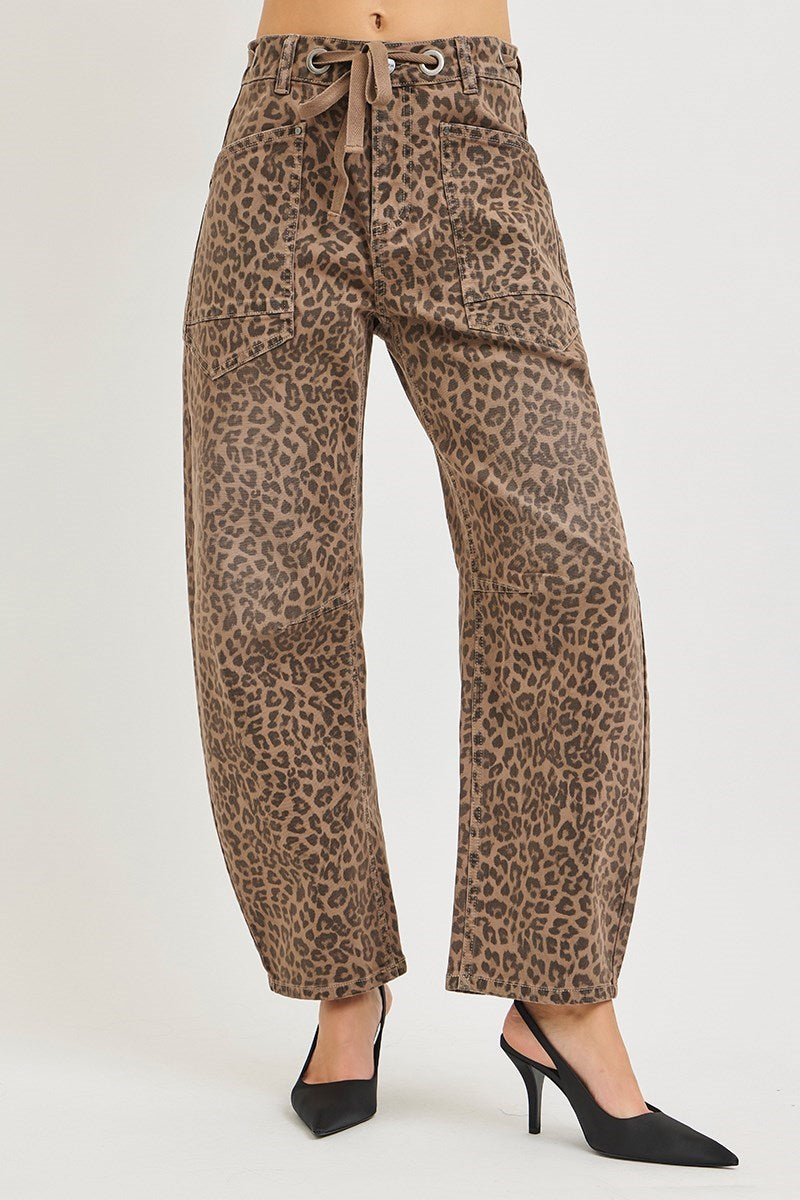 Risen Marisa Barrel Jean in Brown Leopard — barrel leg jean from Thread & Clover boutique