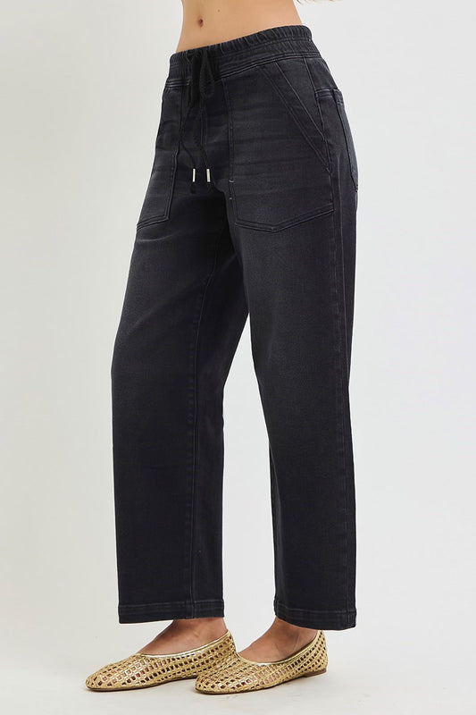 Risen Kenley Slouchy Cropped Baggy Jean in Black — slouchy baggy crop denim from Thread & Clover boutique