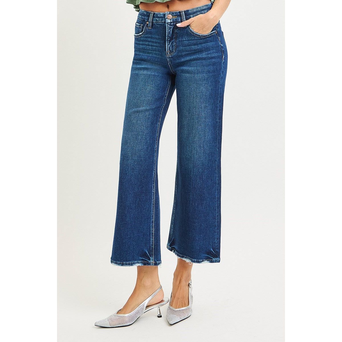 Risen Emma Wide Crop Jeans back view in dark wash — wide leg crop from Thread & Clover boutique