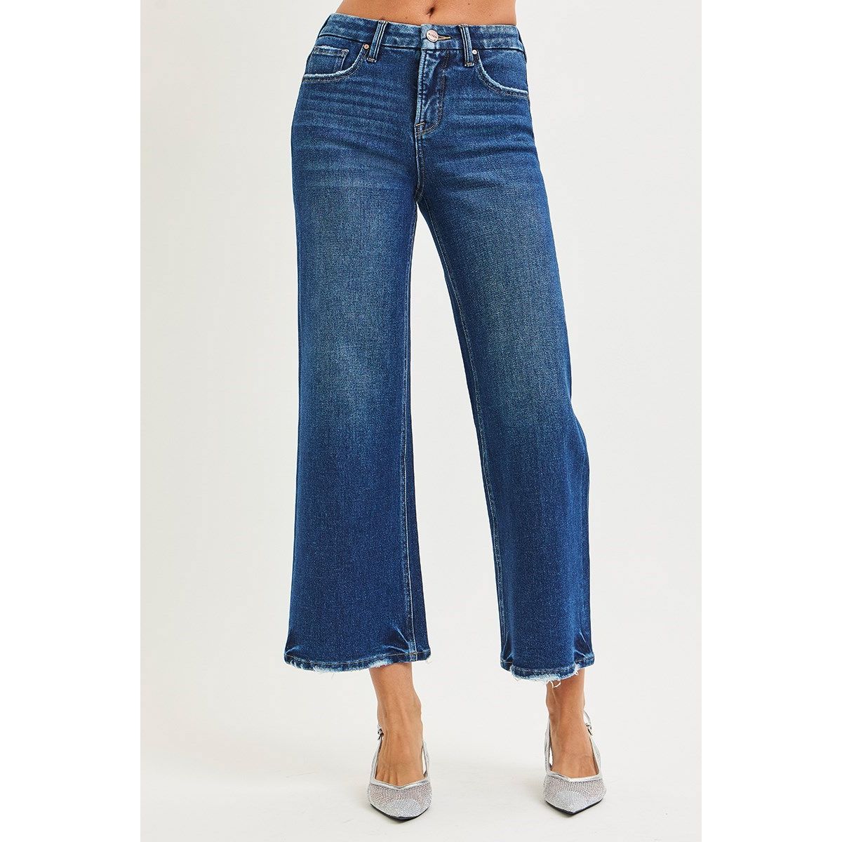 Risen Emma Wide Crop Jeans in dark wash — high rise wide leg with tummy control from Thread & Clover boutique
