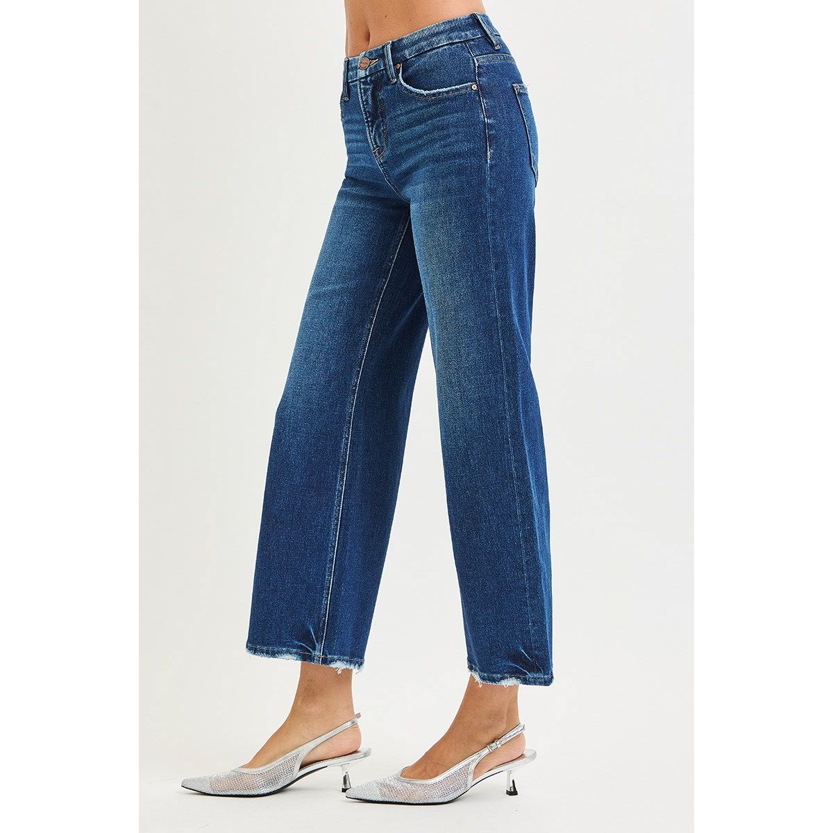 Risen Emma Wide Crop Jeans side view in dark wash — wide leg cropped jeans from Thread & Clover boutique