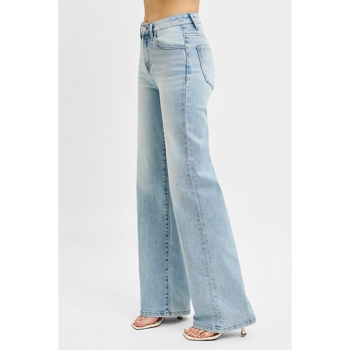 Risen Elma Jeans back view in medium wash — relaxed wide leg denim from Thread & Clover boutique