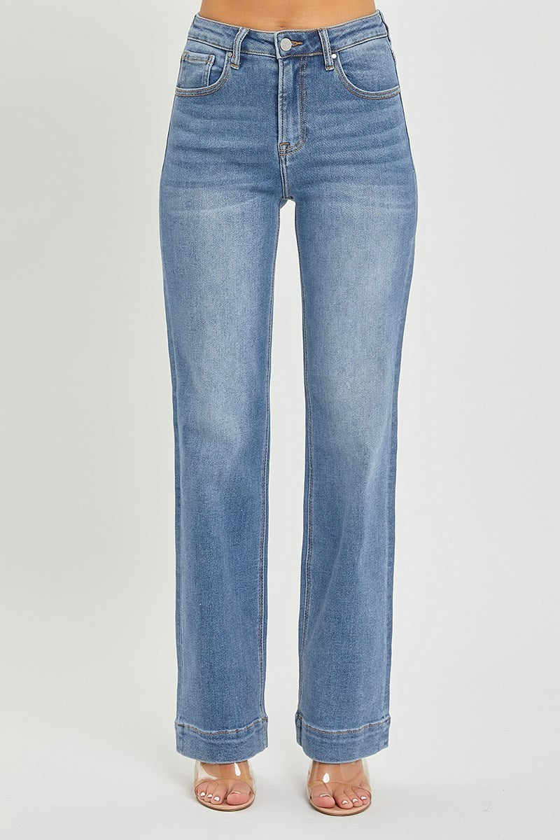 Risen Ginnie Jeans full length in medium wash — straight leg denim from Thread & Clover boutique