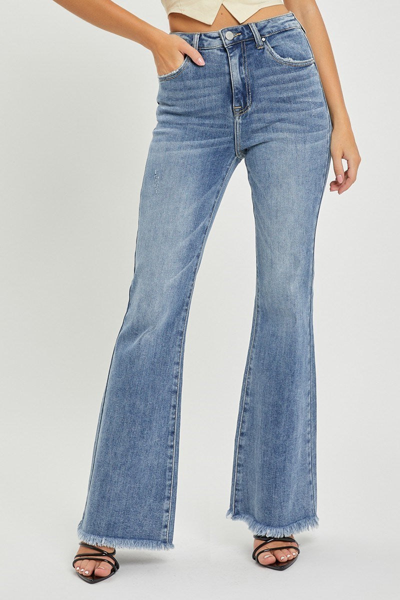 Risen Faye Jeans in medium wash — vintage-inspired high rise flare from Thread & Clover boutique