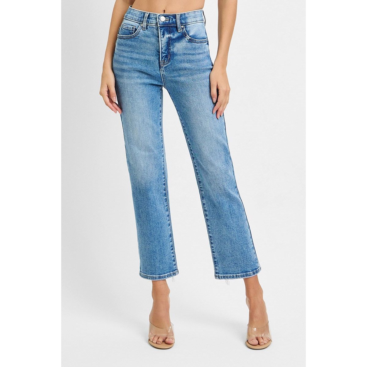 Risen Anna Jeans full length in medium wash — crop straight leg jeans from Thread & Clover boutique