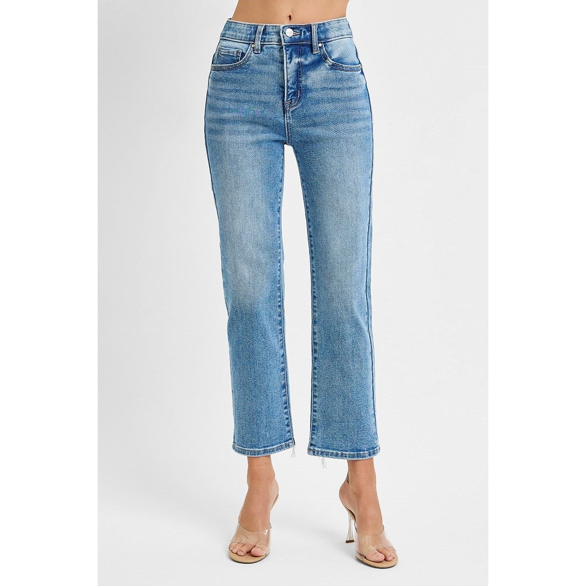 Risen Anna Jeans in medium wash — high rise crop straight leg with tummy control from Thread & Clover boutique