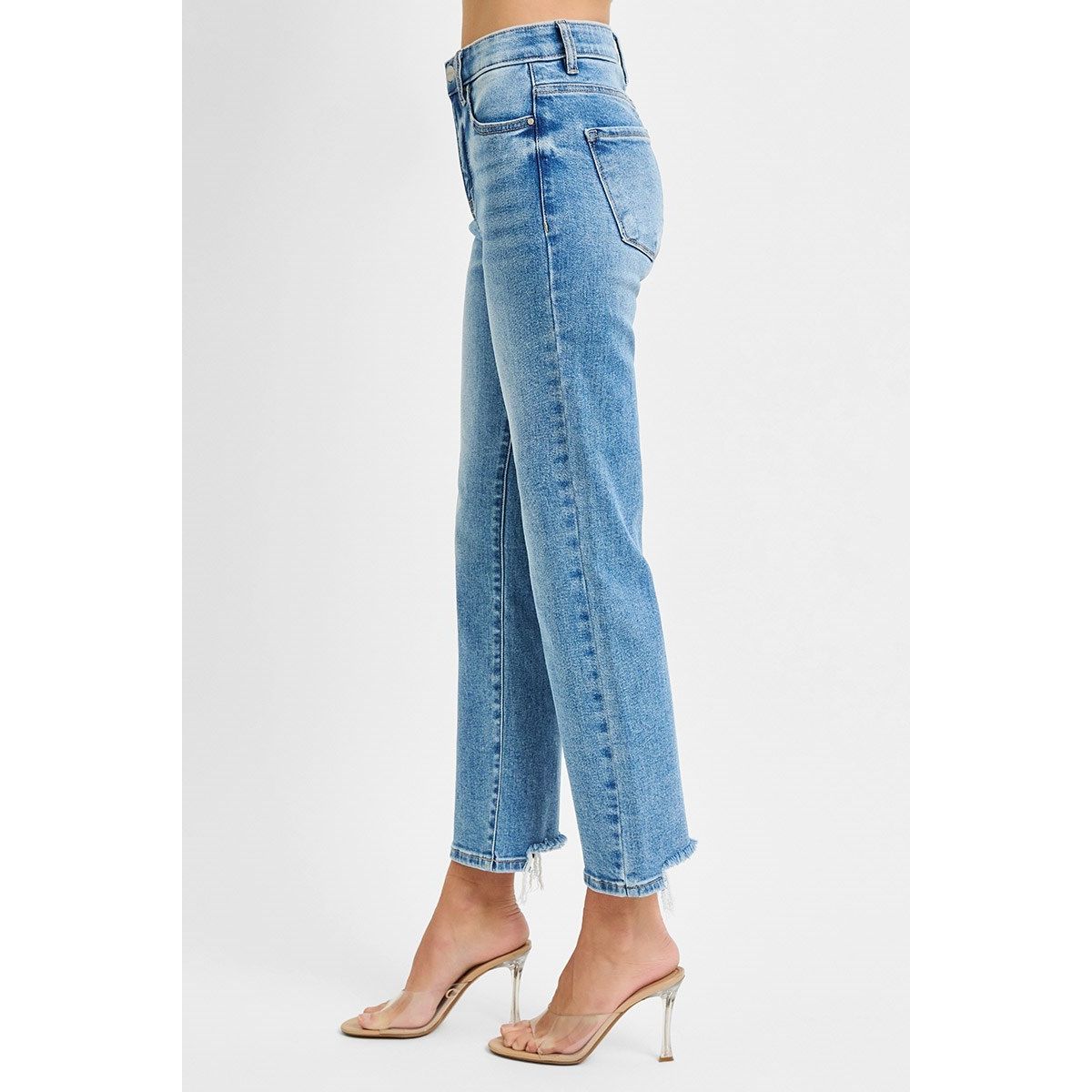 Risen Anna Jeans side view in medium wash — crop straight leg jeans from Thread & Clover boutique