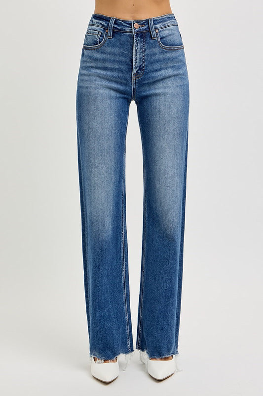 Risen Kiralee Jeans in dark wash — high rise barrel leg tummy control jeans from Thread & Clover boutique