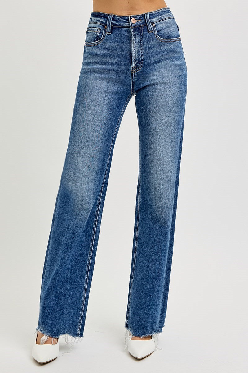 Risen Kiralee Jeans front view in dark wash — fashion-forward barrel leg from Thread & Clover boutique