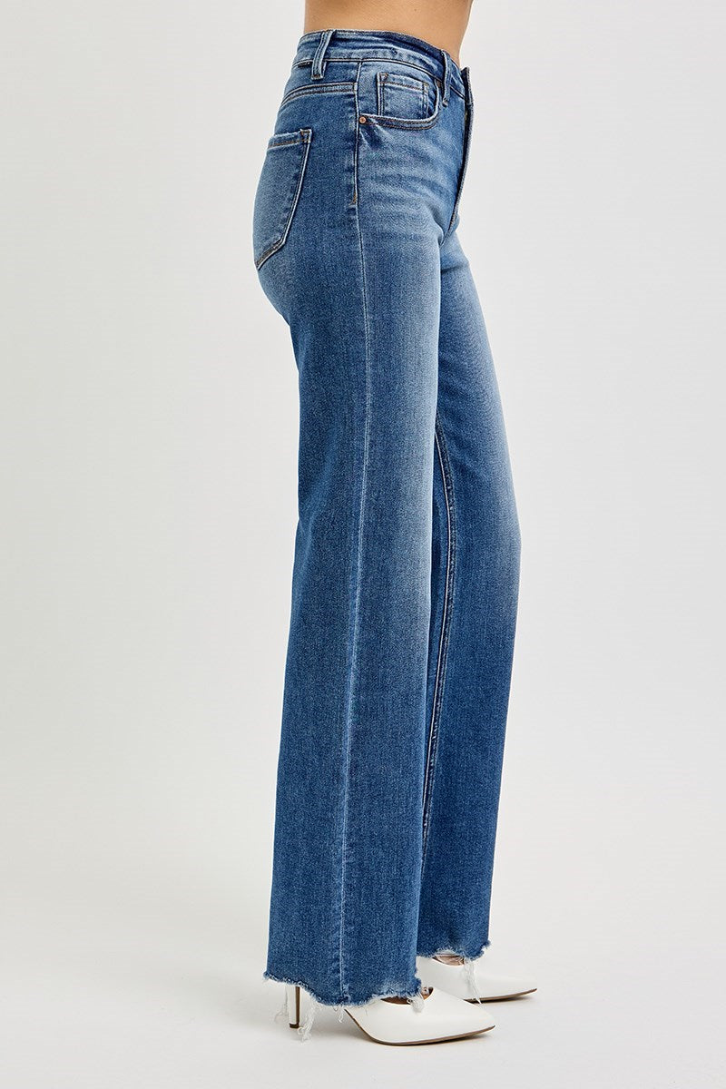 Risen Kiralee Jeans side view in dark wash — barrel leg silhouette from Thread & Clover boutique