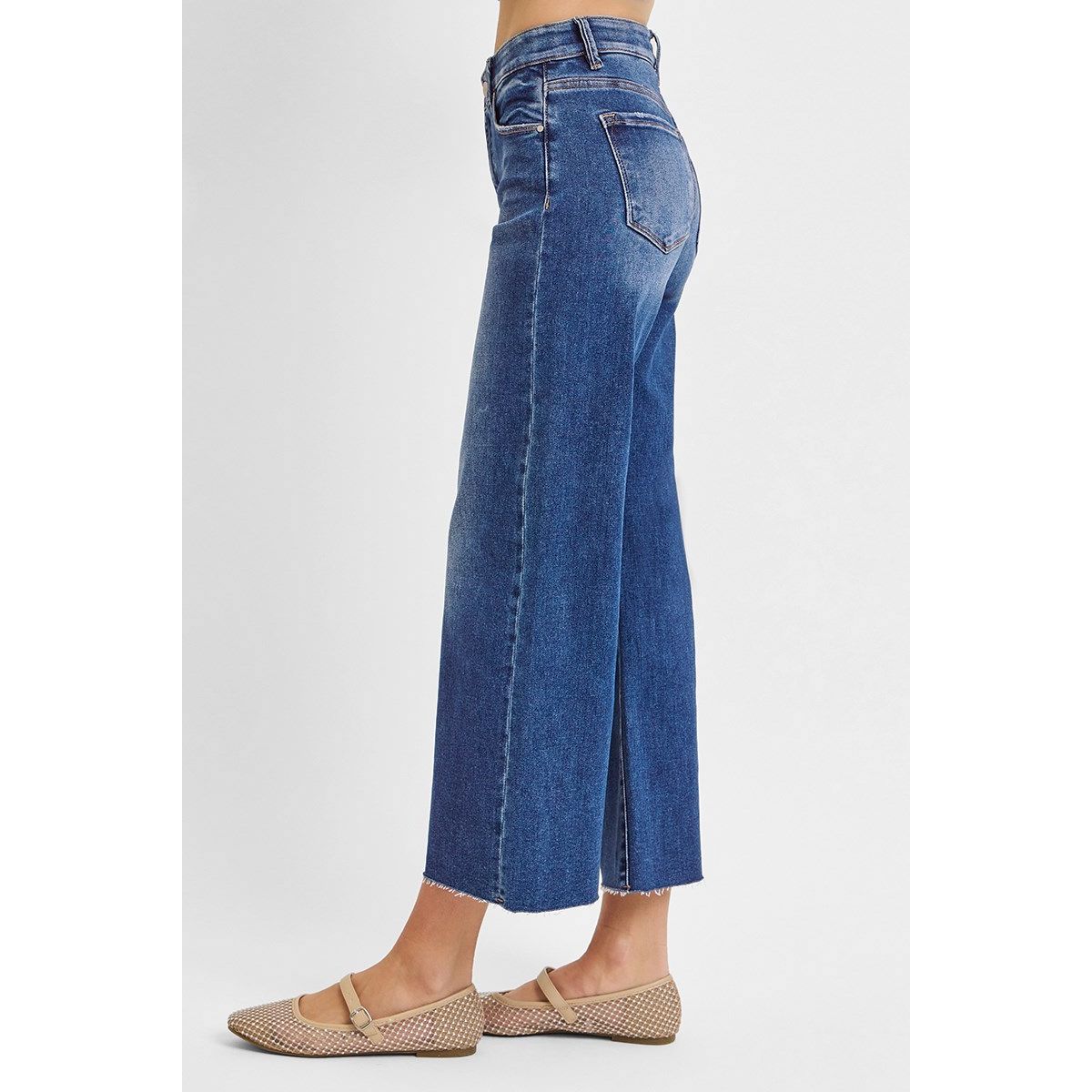 Risen Aimee Jeans detail view in dark wash — elastic waistband detail from Thread & Clover boutique