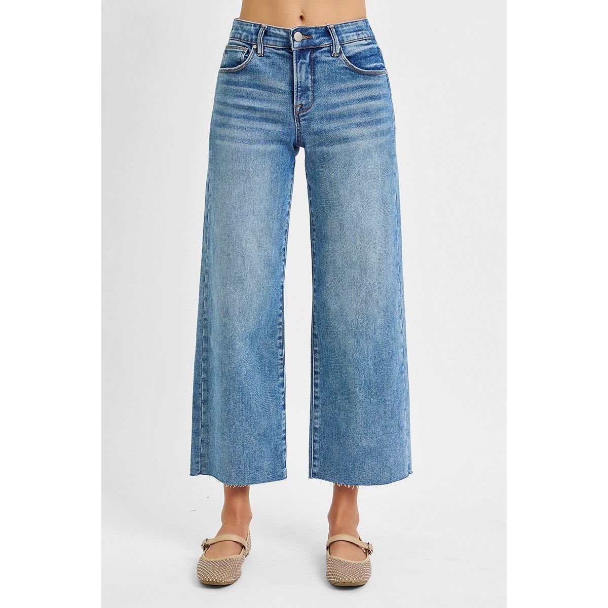 Risen Aimee Jeans front view in dark wash — structured denim with elastic waist from Thread & Clover boutique