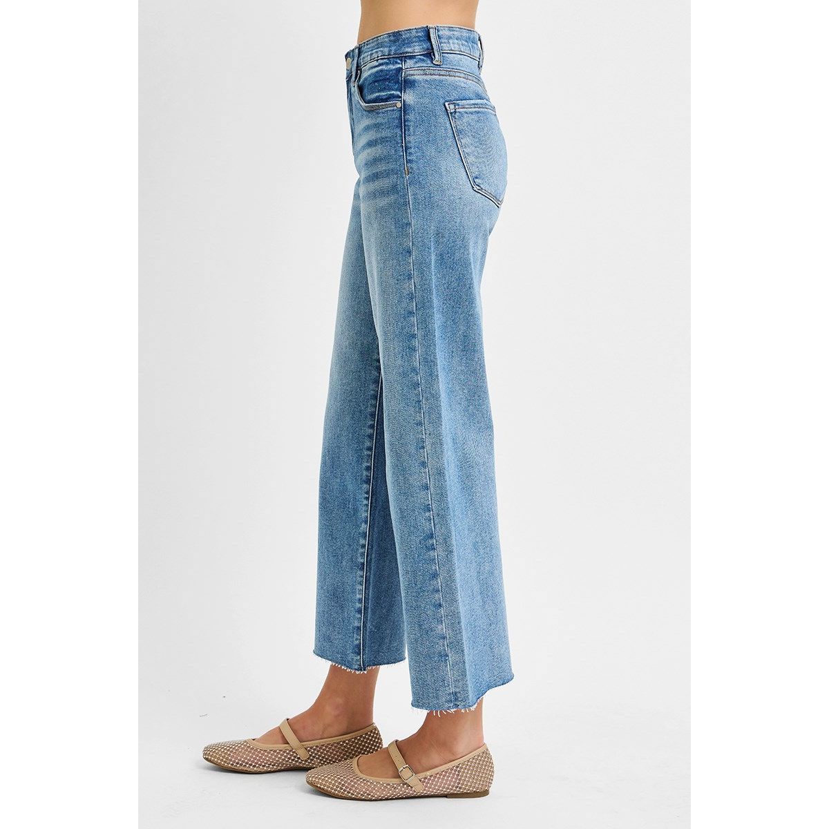 Risen Aimee Jeans side view in dark wash — comfortable high rise jeans from Thread & Clover boutique