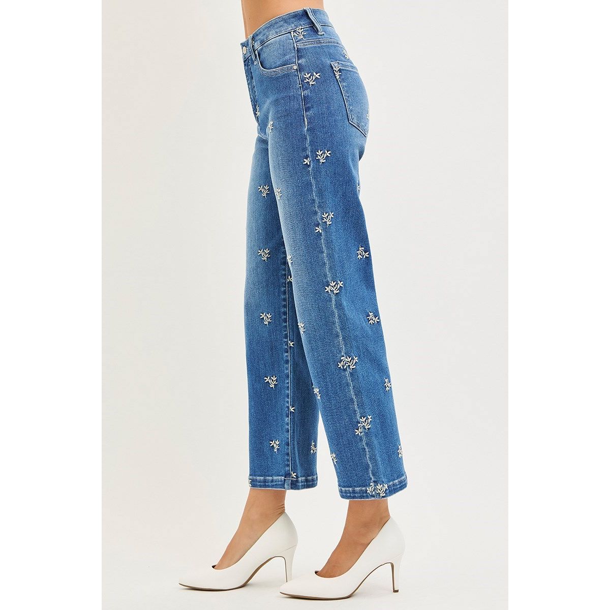 Risen Loraleigh Jeans back view in medium wash — floral embroidered jeans from Thread & Clover boutique