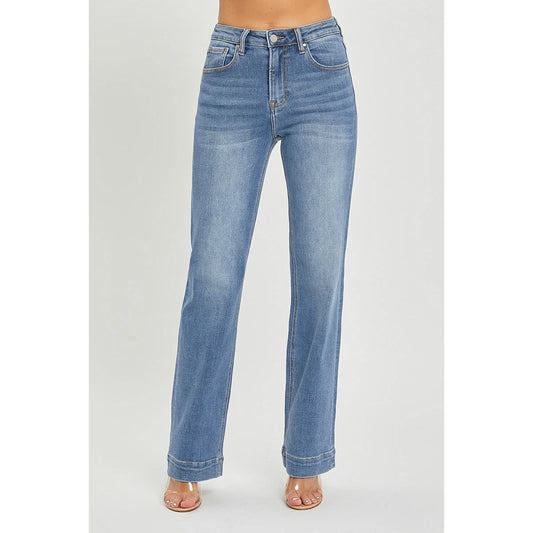 Light blue jeans on a gray background