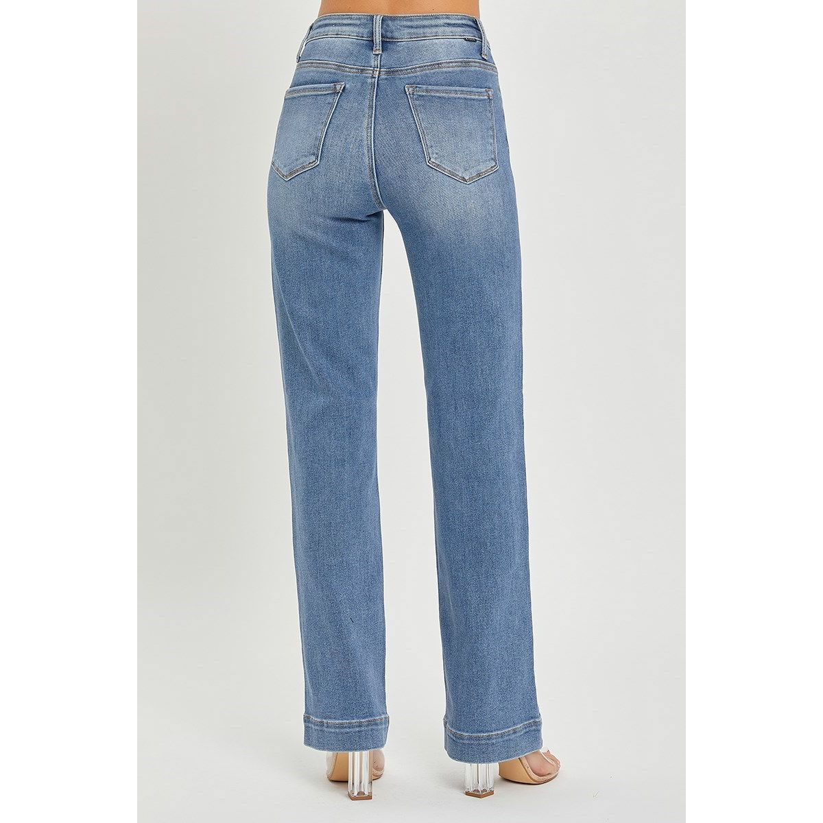 Risen Greta Jeans back view in medium wash — classic straight leg denim from Thread & Clover boutique