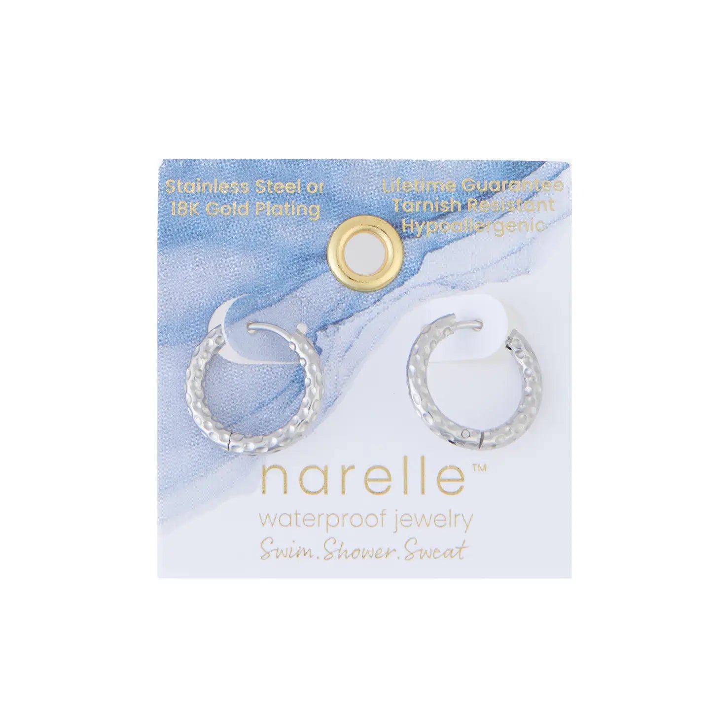 Waterproof Hammered Huggie silver close-up — hammered texture huggie earring detail from Thread & Clover boutique
